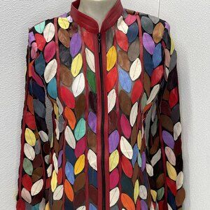 Belgin Francis Women’s Jacket Classic Leaf Design Leather Size XL Multicolor